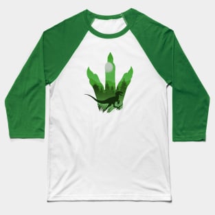 Green Dinosaur Silhouette inside Claw Baseball T-Shirt